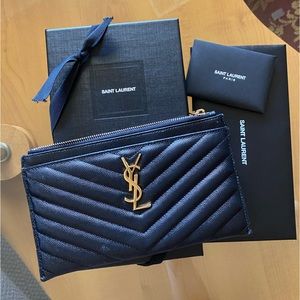 YSL CASSANDRE MATELASSÉ ZIPPED POUCH IN GRAIN DE POUDRE EMBOSSED LEATHER